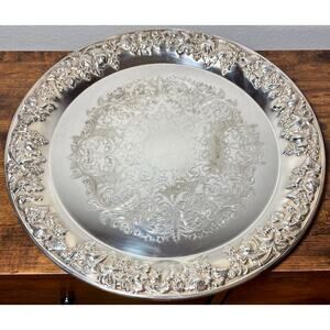 SILVER PLATE TRAY HEAVY EMBOSSED  VINTAGE GRAPES,ETCHED,SHERIDAN 14”